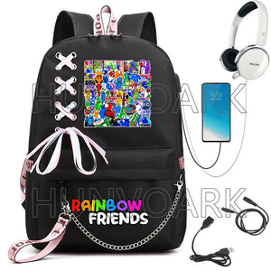 Rainbow Backpack USB Charge Canvas School Bag Teens Mochilas