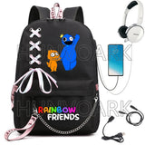 Rainbow Backpack USB Charge Canvas School Bag Teens Mochilas