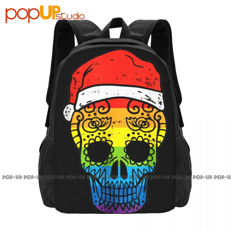 Gay Pride Santa Hat Sugar Skull Lgbt Christmas Backpack