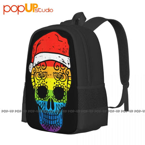 Gay Pride Santa Hat Sugar Skull Lgbt Christmas Backpack