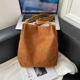 Geestock Corduroy Shoulder Bag for Women Reusable Shopping Tote Handbag