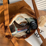 Geestock Corduroy Shoulder Bag for Women Reusable Shopping Tote Handbag