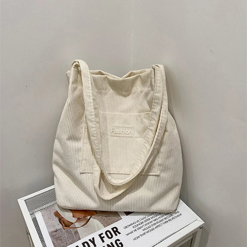 Geestock Corduroy Shoulder Bag for Women Reusable Shopping Tote Handbag