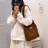 Geestock Corduroy Shoulder Bag for Women Reusable Shopping Tote Handbag