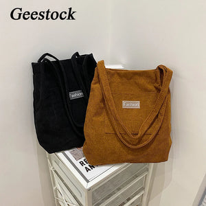 Geestock Corduroy Shoulder Bag Vintage Shopping Bags Casual Totes