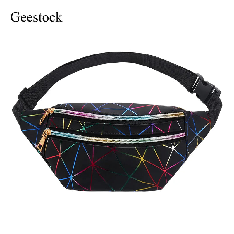 Geestock Holographic Waist Pack Bags for Women Glitter Fanny Pack