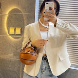 Geestock Basketball Messenger Bag PU Shoulder Chains Round Tote