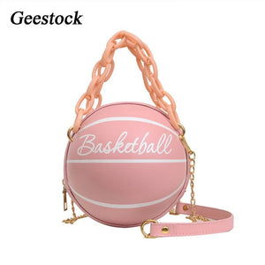 Geestock Basketball Messenger Bag PU Shoulder Chains Round Tote