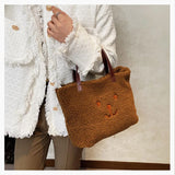 Geestock Plush Tote Bag Women's Winter Large Shoulder Handbag