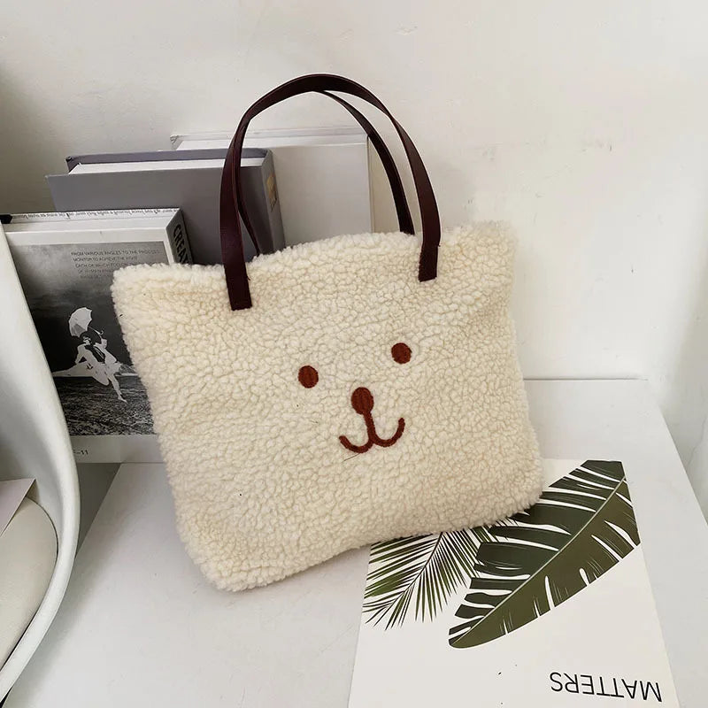 Geestock Plush Tote Bag Women's Winter Large Shoulder Handbag