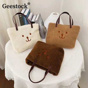 Geestock Plush Tote Bag Women's Winter Large Shoulder Handbag