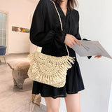 Geestock Summer Beach Bag for Women Tassels Straw Rattan Shoulder Bags