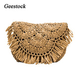 Geestock Summer Beach Bag for Women Tassels Straw Rattan Shoulder Bags