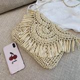 Geestock Summer Beach Bag for Women Tassels Straw Rattan Shoulder Bags