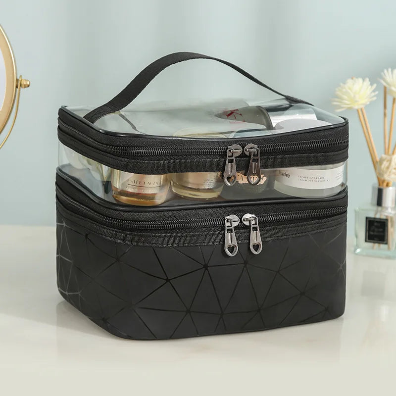 Gena's PU Cosmetic Bag Double Layer Travel Wash Bag