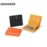 Genodern Leather Wallet Short Women's Purse Full Cowhide