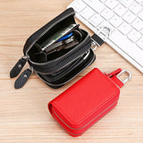 Cow Leather Home Car Keys' Bag Double Pocket Zipper Earth Yellow