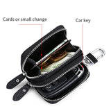 Cow Leather Home Car Keys' Bag Double Pocket Zipper Earth Yellow