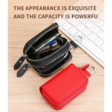 Cow Leather Home Car Keys' Bag Double Pocket Zipper Earth Yellow