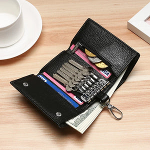 Cow Leather Key Wallet Buckle Multifunction Key Bag Holder