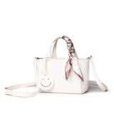 Vintage Small Handbags Cowhide Leather Ribbon Smiling Face Girls Shoulderbag