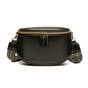 Vintage Leather Shoulder Bag Double Zipper Saddlebag