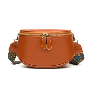 Vintage Leather Shoulder Bag Double Zipper Saddlebag