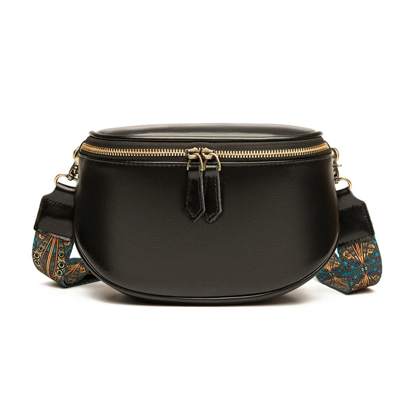 Vintage Leather Shoulder Bag Double Zipper Saddlebag