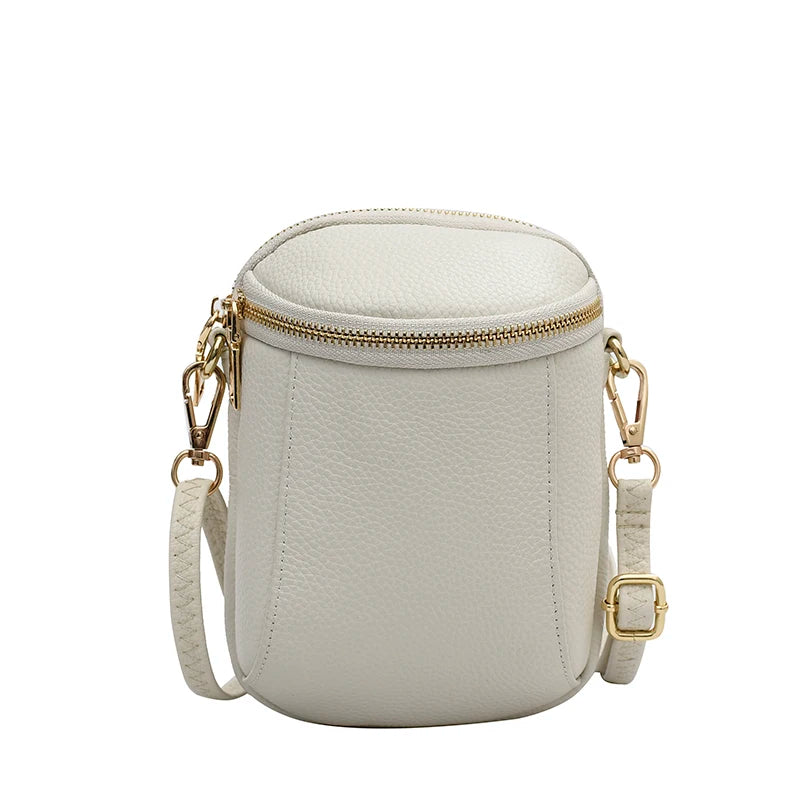 Small Leather Crossbody Bag for Women, 2 Zipper Casual Shoulder Messenger Handba