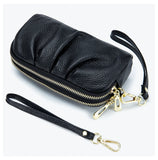 Leather Bag Women Makeup Case Long Wallet Double Zipper Purse