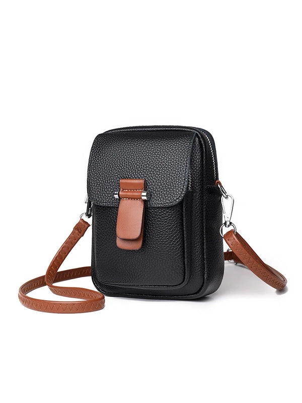 Women's Leather Multi-layer Phone Shoulder Bag