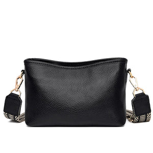 Small Leather Crossbody Bag for Women with Wide Shoulder Strap