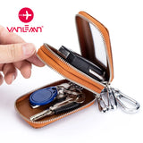 Leather Car Key Bag Men Women Double Zipper Vintage Key Purse Case