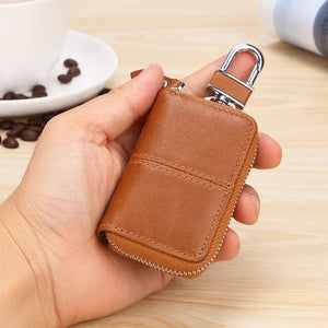 Leather Car Key Case Retro Oil Leather Male Key Holder Organizer