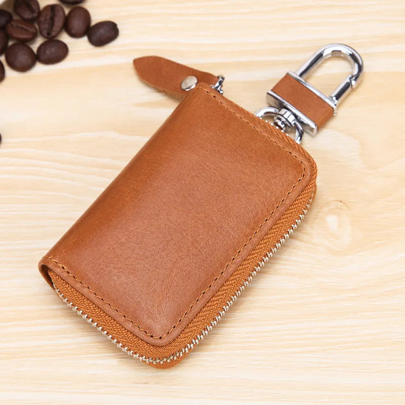 Leather Car Key Case Retro Oil Leather Male Key Holder Organizer