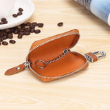 Leather Car Key Holder Key Organizer Zipper Retro Keychain Purse