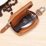 Leather Car Key Holder Key Organizer Zipper Retro Keychain Purse