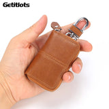 Leather Car Key Holder Key Organizer Zipper Retro Keychain Purse