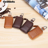Leather Car Key Holder Key Organizer Zipper Retro Keychain Purse