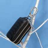 Double Zipper Leather Car Key Holder for Men Women