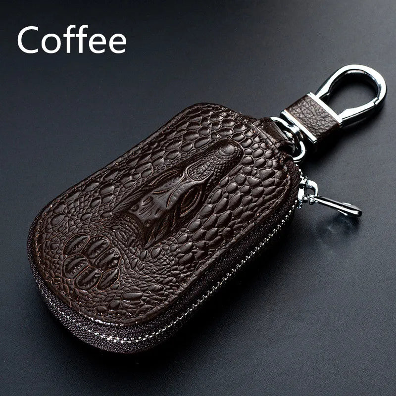 Vintage Leather Animal Prints Car Key Pouch Holder Zipper Cover