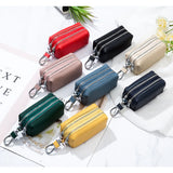 Leather Car Key Wallets Key Holder Housekeeper Keys Organizer Bag Double Zipper