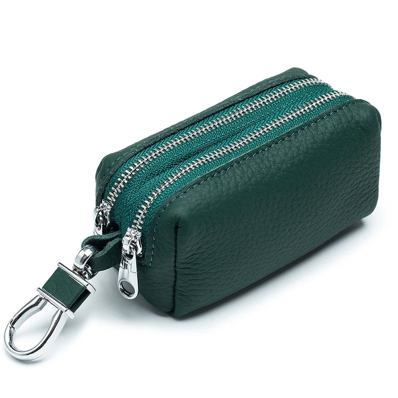 Leather Car Key Wallets Key Holder Housekeeper Keys Organizer Bag Double Zipper
