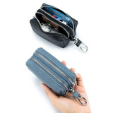 Leather Car Key Wallets Key Holder Housekeeper Keys Organizer Bag Double Zipper