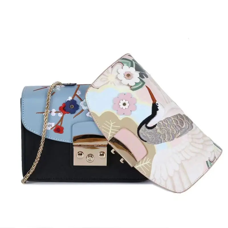 Embroidered Leather Women's Crossbody Bag