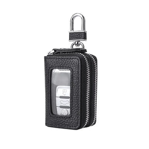 Leather Double Zipper Car Key Bag Wallet Multifunctional Organizer