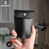 Retro Cow Leather Key Pouch - Elastic Keychain Holder