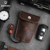 Retro Cow Leather Key Pouch - Elastic Keychain Holder