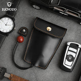 Retro Cow Leather Key Pouch - Elastic Keychain Holder