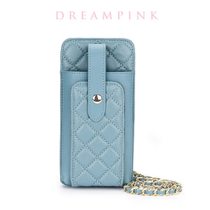 Leather Phone Wallet Chain Shoulder Purse Diamond Quilit Mini Crossbody Bag